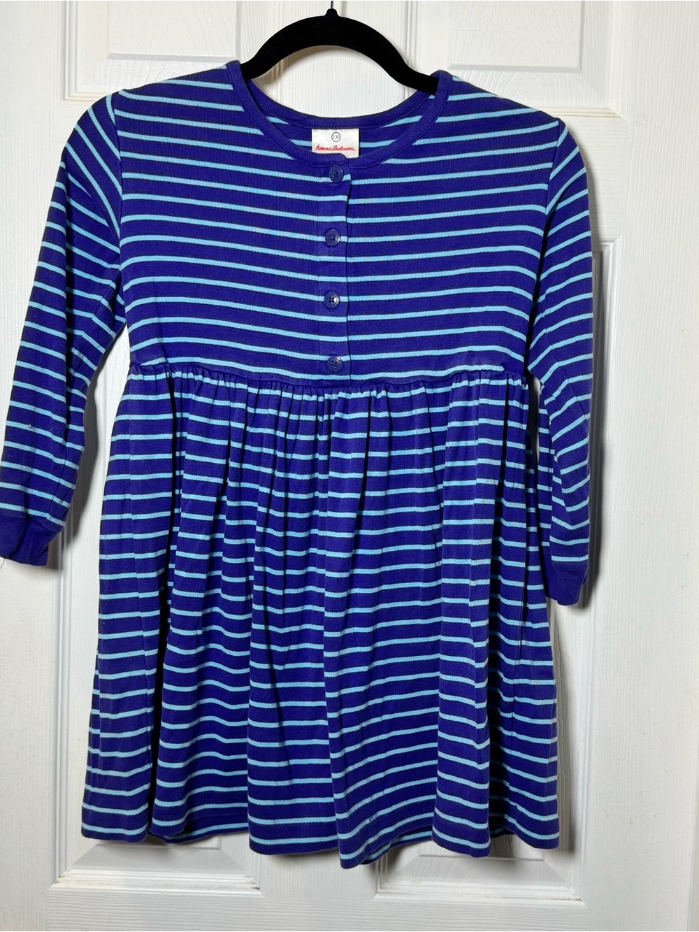 Hanna Andersson Navy and Light Blue Striped Button-Front Kids Dress